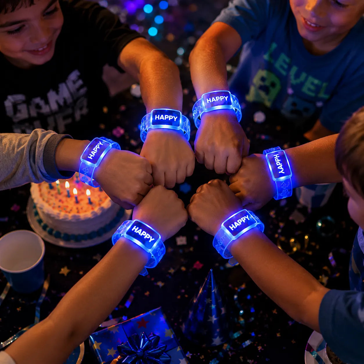 Bracelet Festif Lumineux Happy Bleu