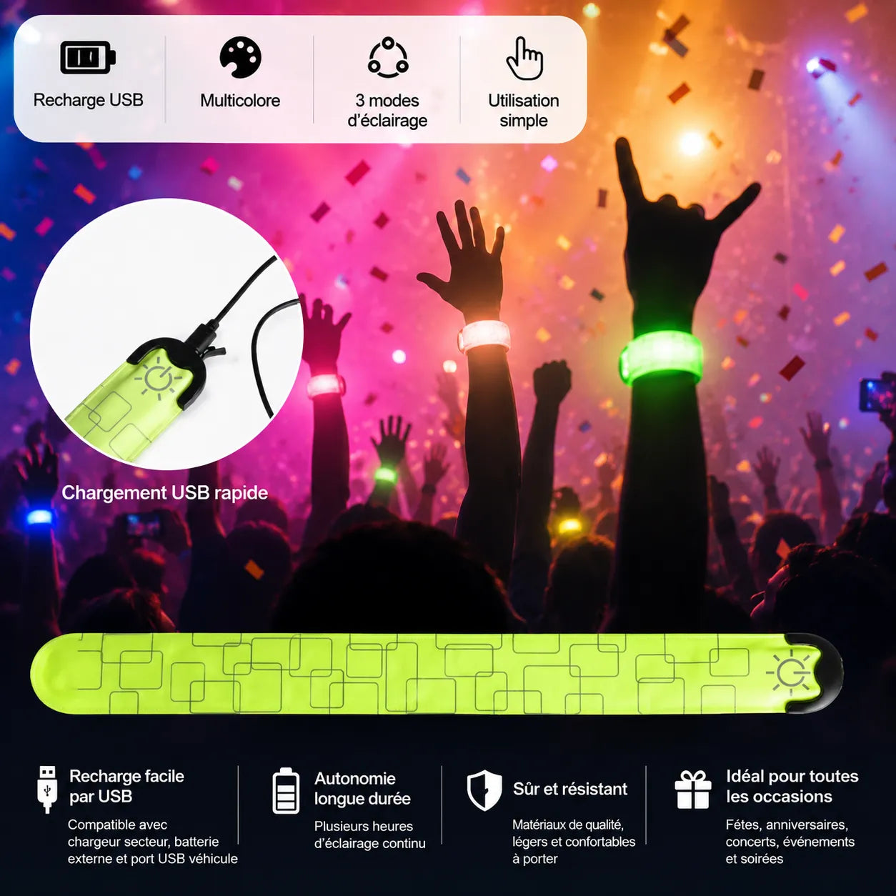 Bracelet Vert Lumineux LED De Fête éclatant
