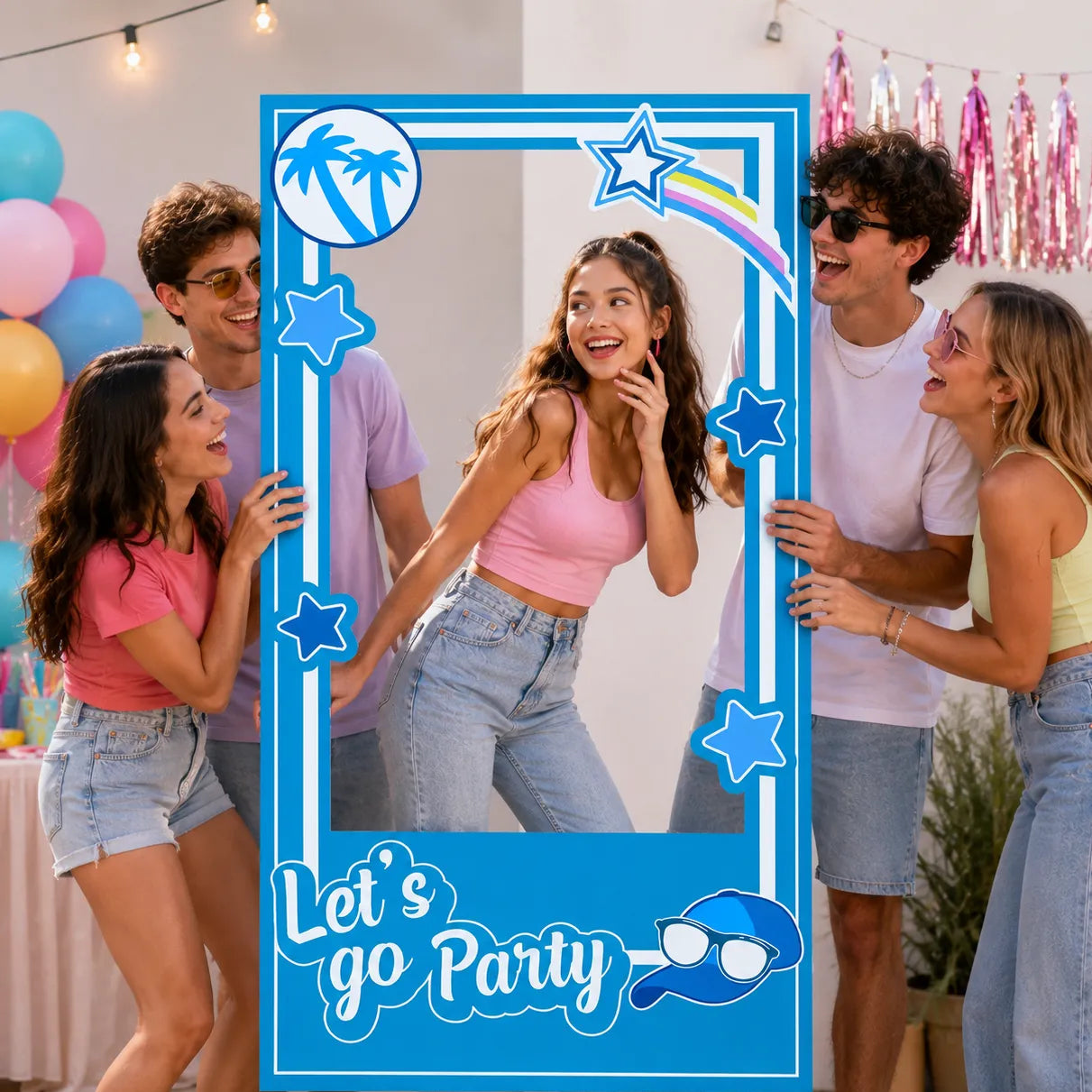 Cadre Photobooth Let’s Go Party Bleu