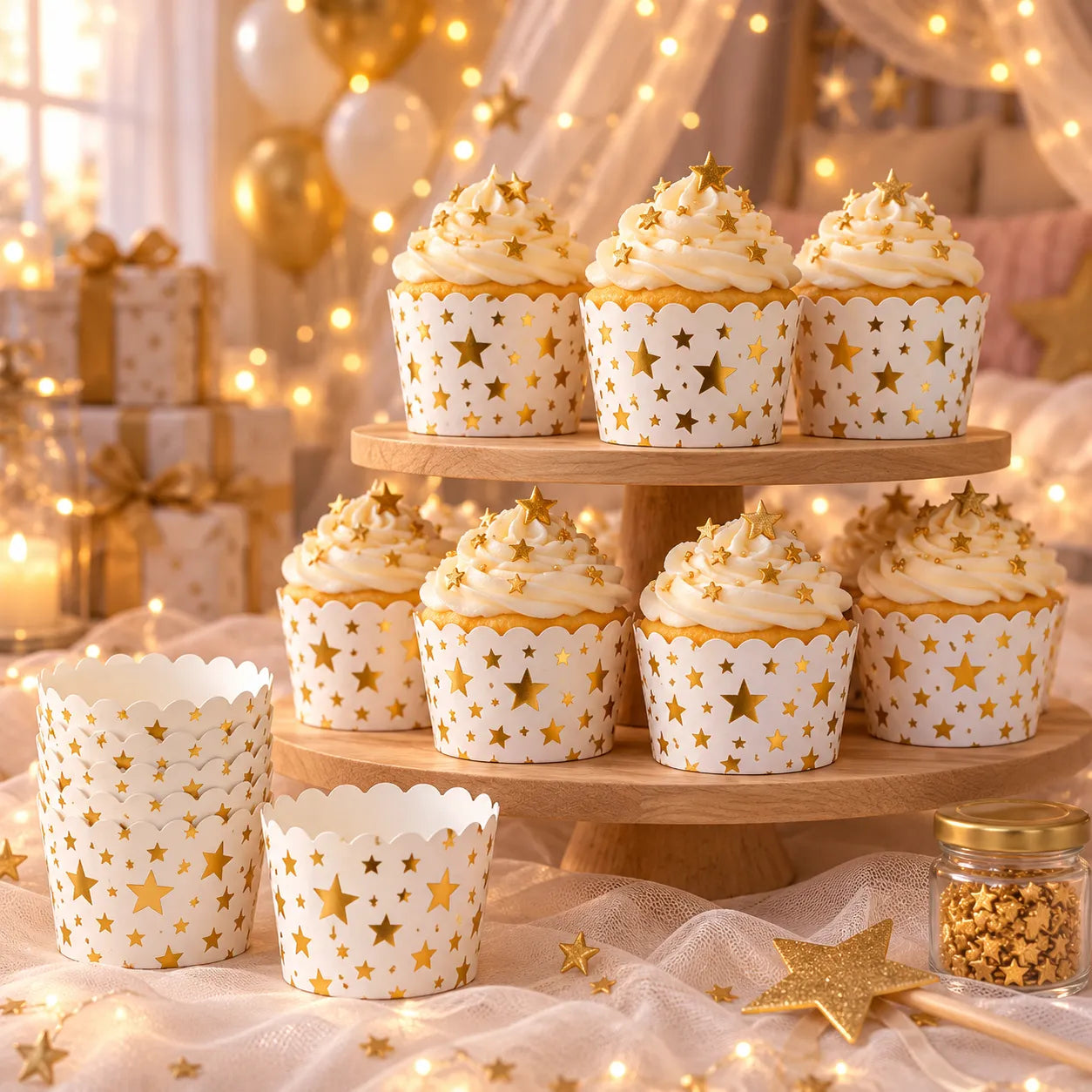 Caissette Cupcake Blanc Etoilé Cool