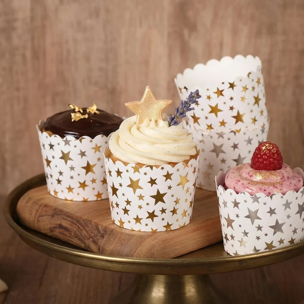 Caissette Cupcake Blanc Etoilé scintillante