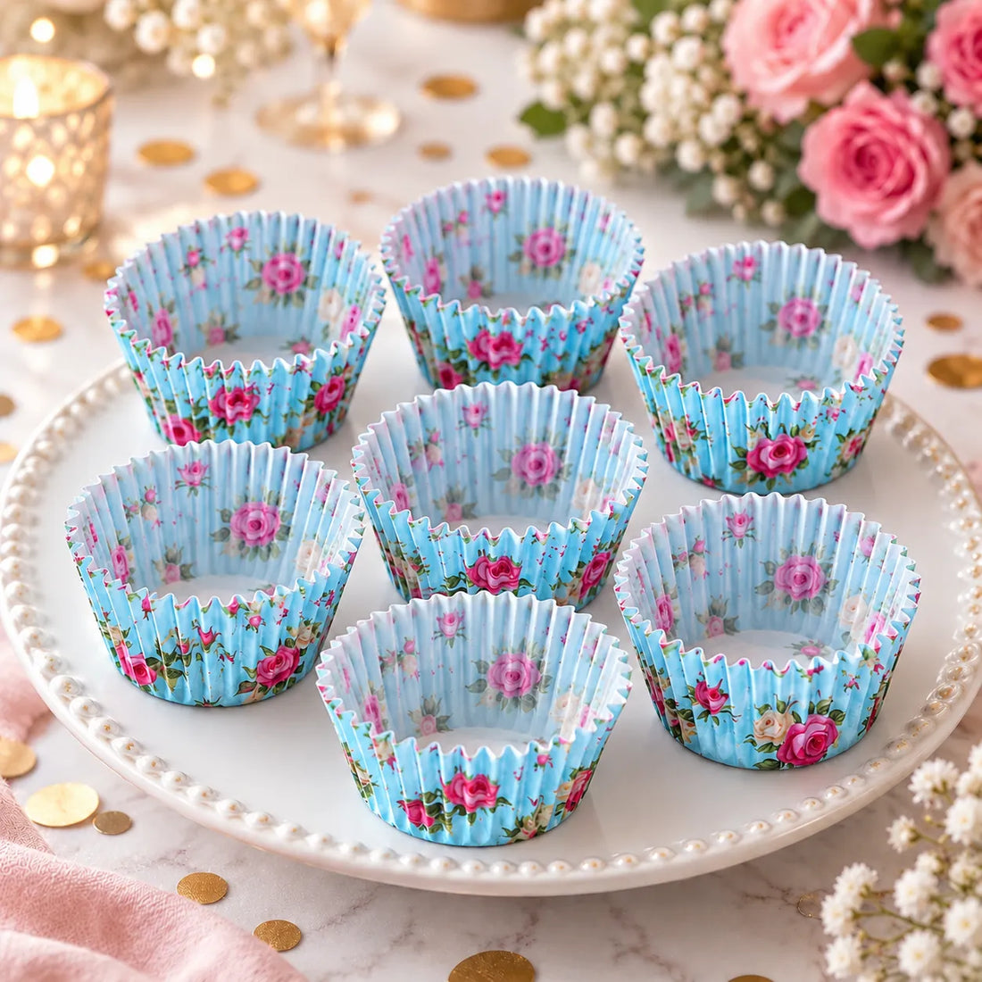 Caissette à Cupcake Bleue Floral vintage