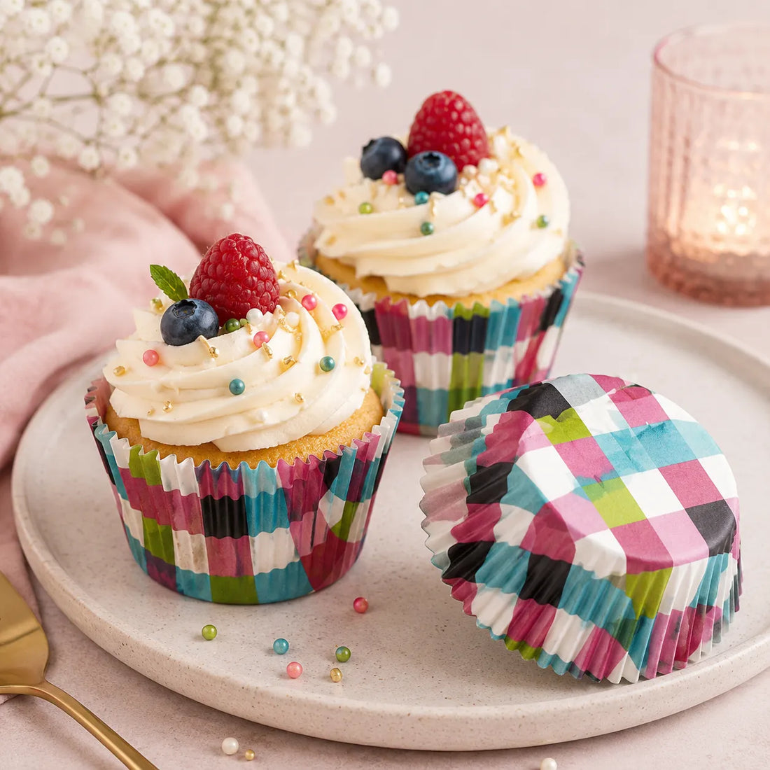Caissette à Cupcake Carreaux Colorés