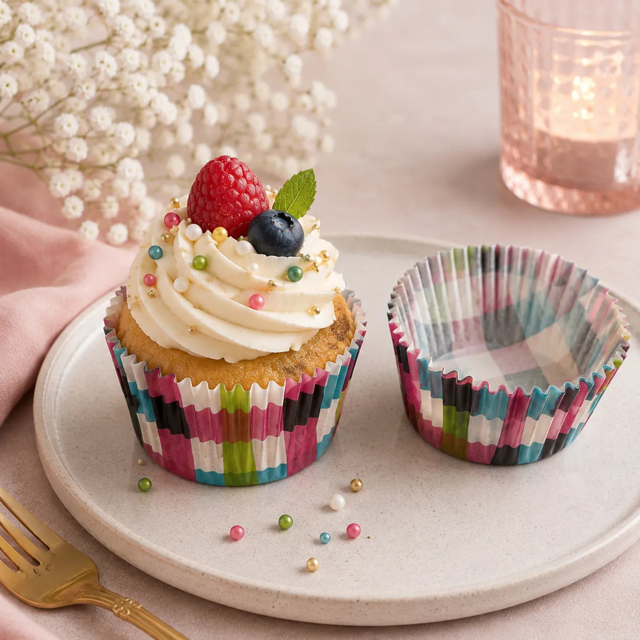Caissette à Cupcake Carreaux Colorés authentique