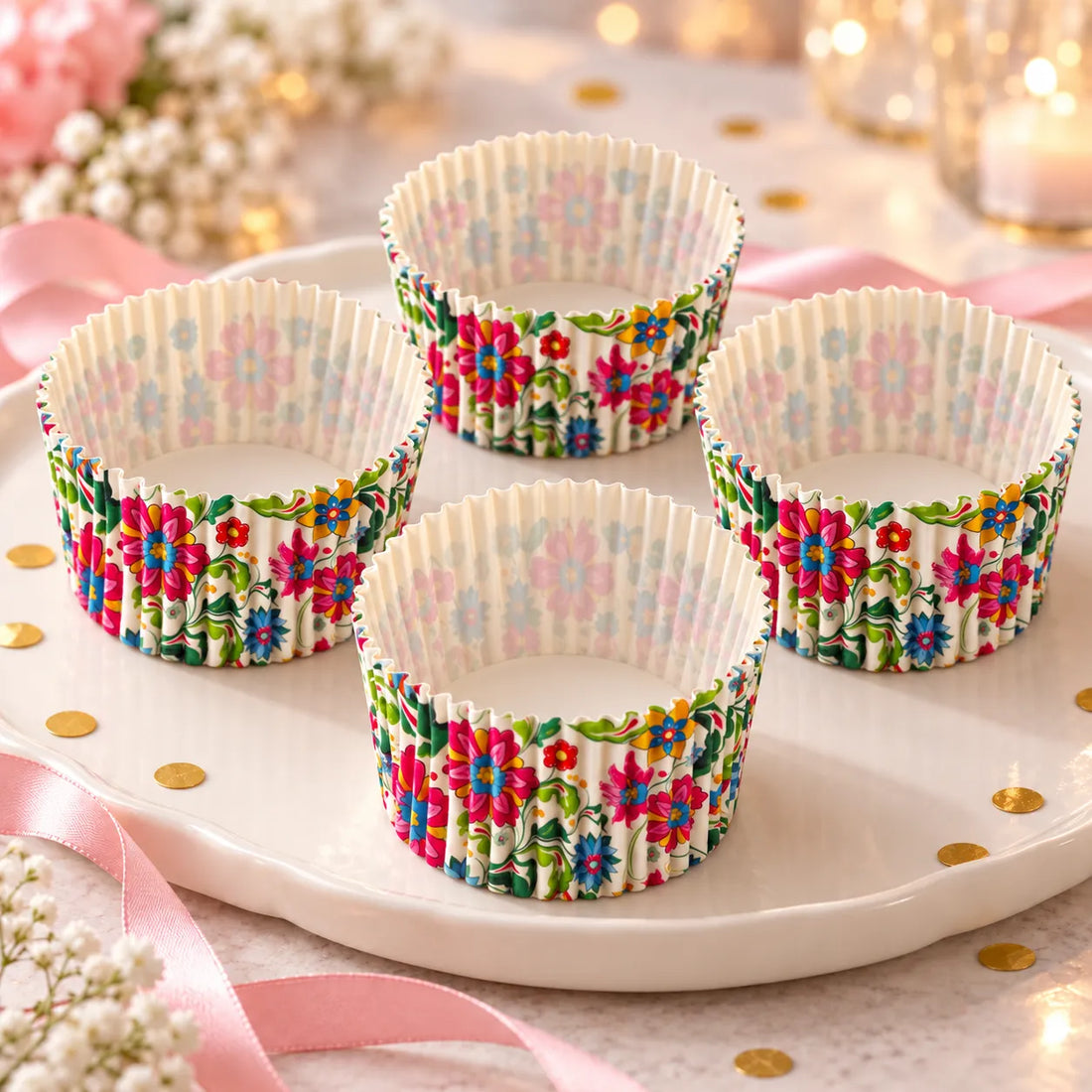 Caissette à Cupcake Colorée Fleurie vintage