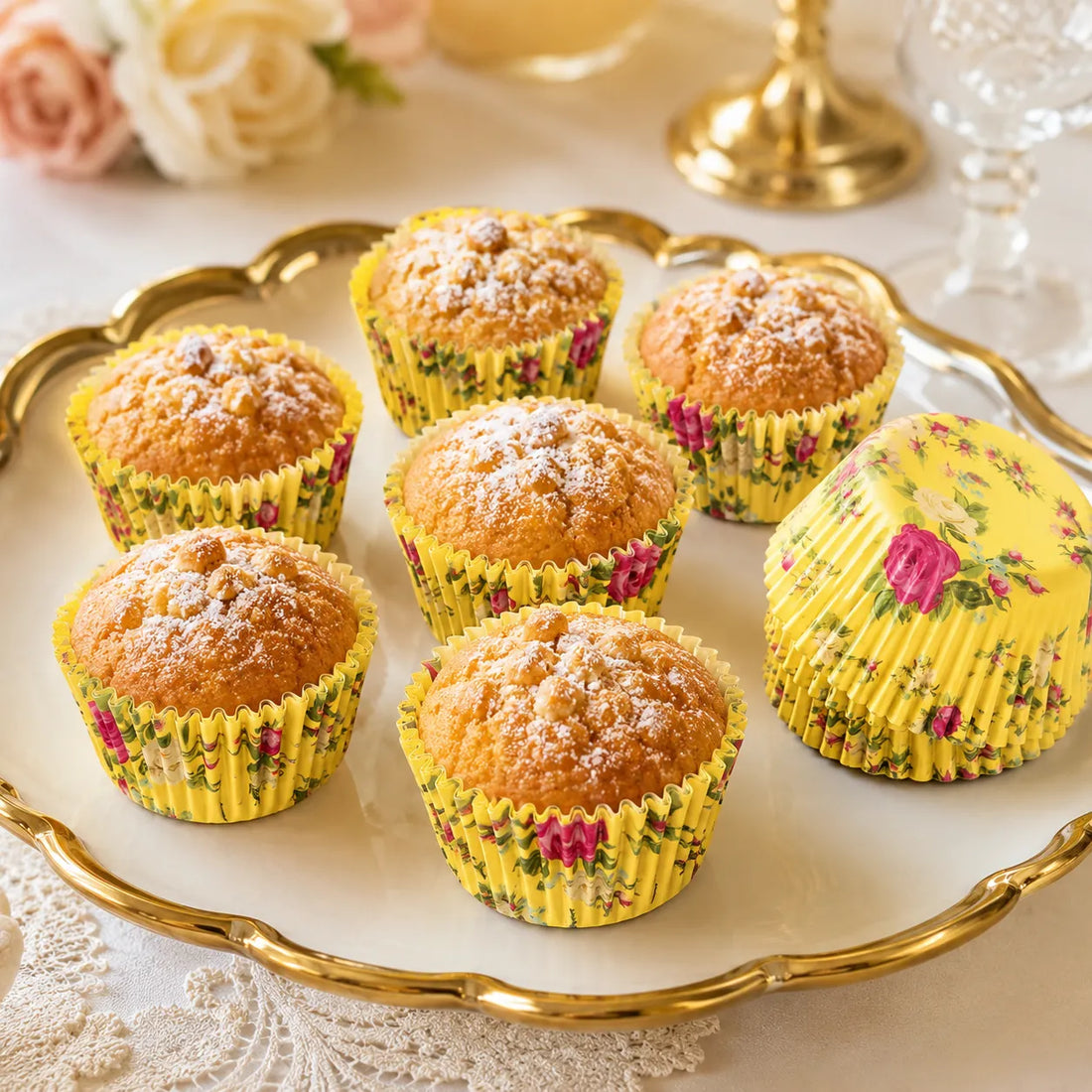 Caissette à Cupcake Jaune à Fleurs