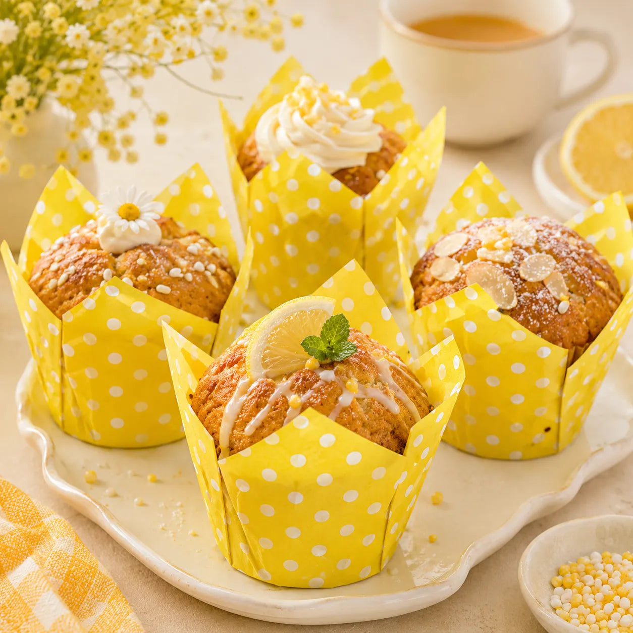 Caissette Cupcake Jaune à Pois 