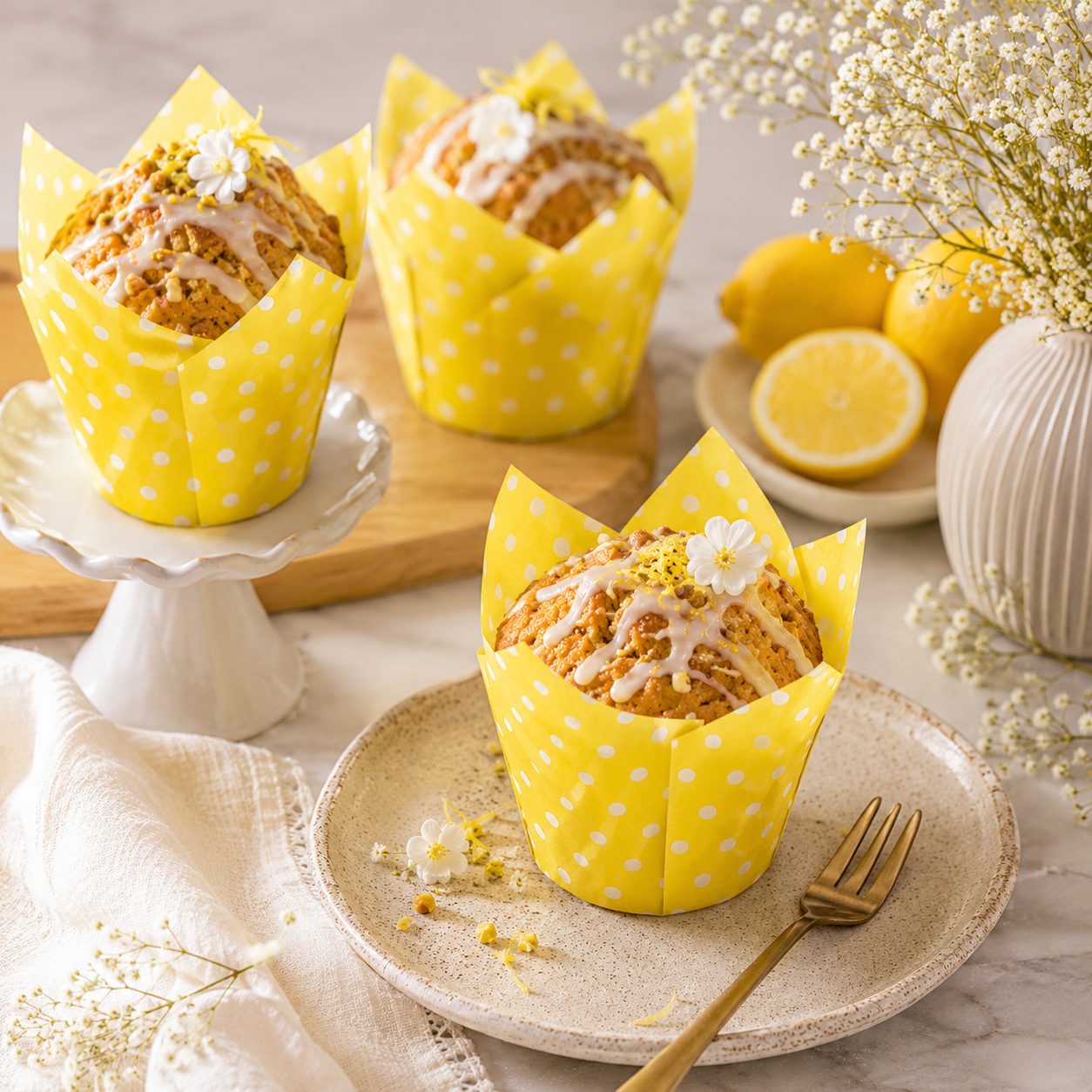 Caissette Cupcake Jaune à Pois Design