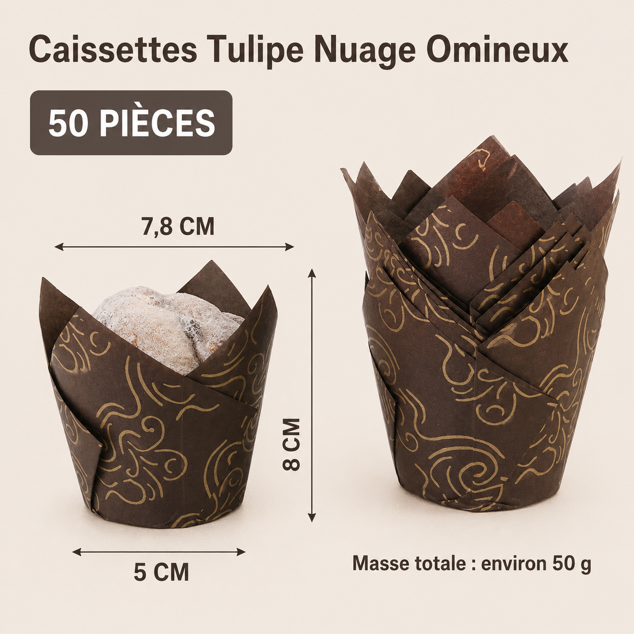 Caissette Cupcake Marron Design Floral
