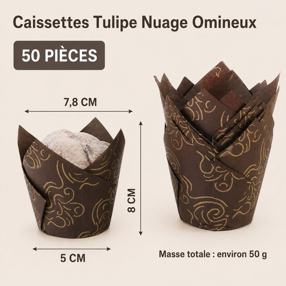 Caissette Cupcake Marron Design Floral