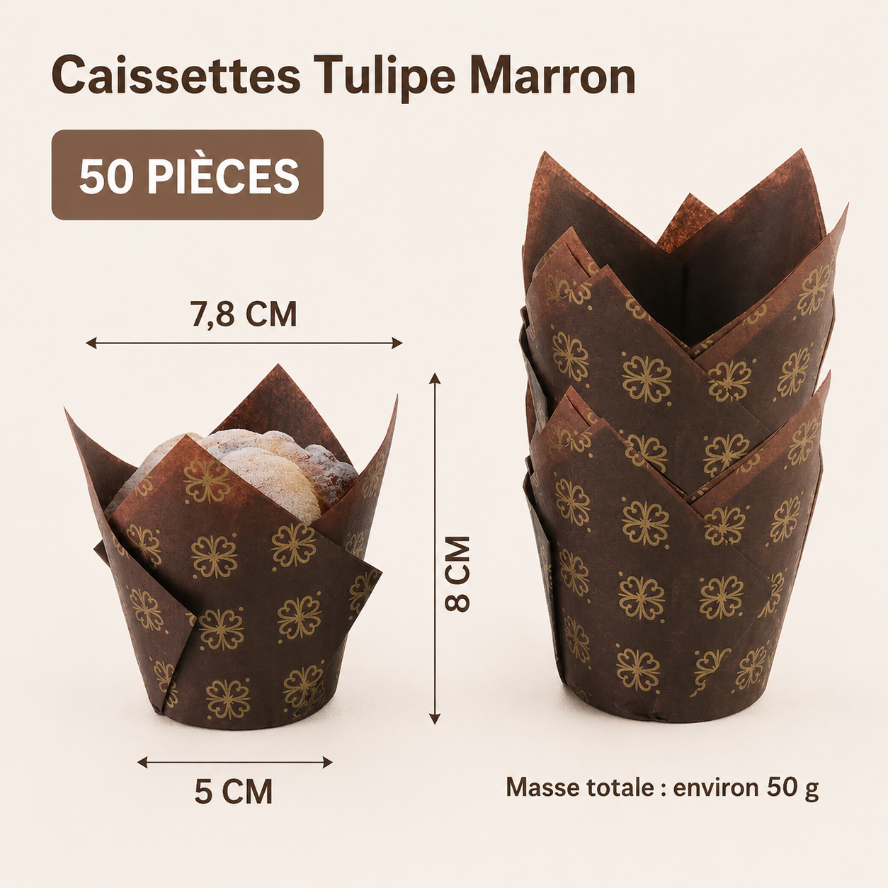 Caissette Cupcake Marron Raffiné Dimensions
