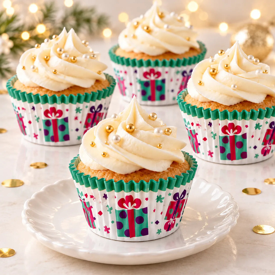 Caissette Cupcake Motif Cadeaux festif