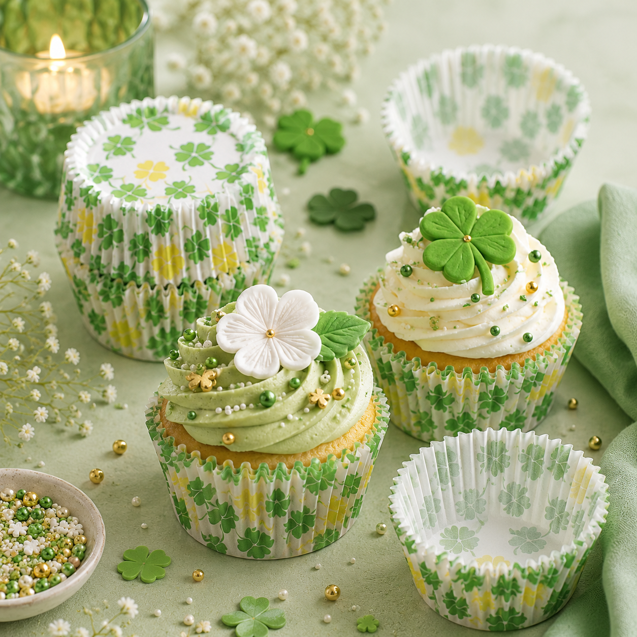 Caissette Cupcake Motif Trèfle Vert