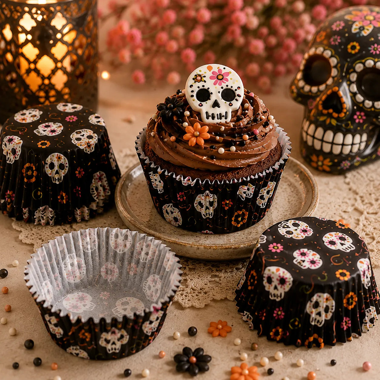 Caissette à Cupcake Noir crânes