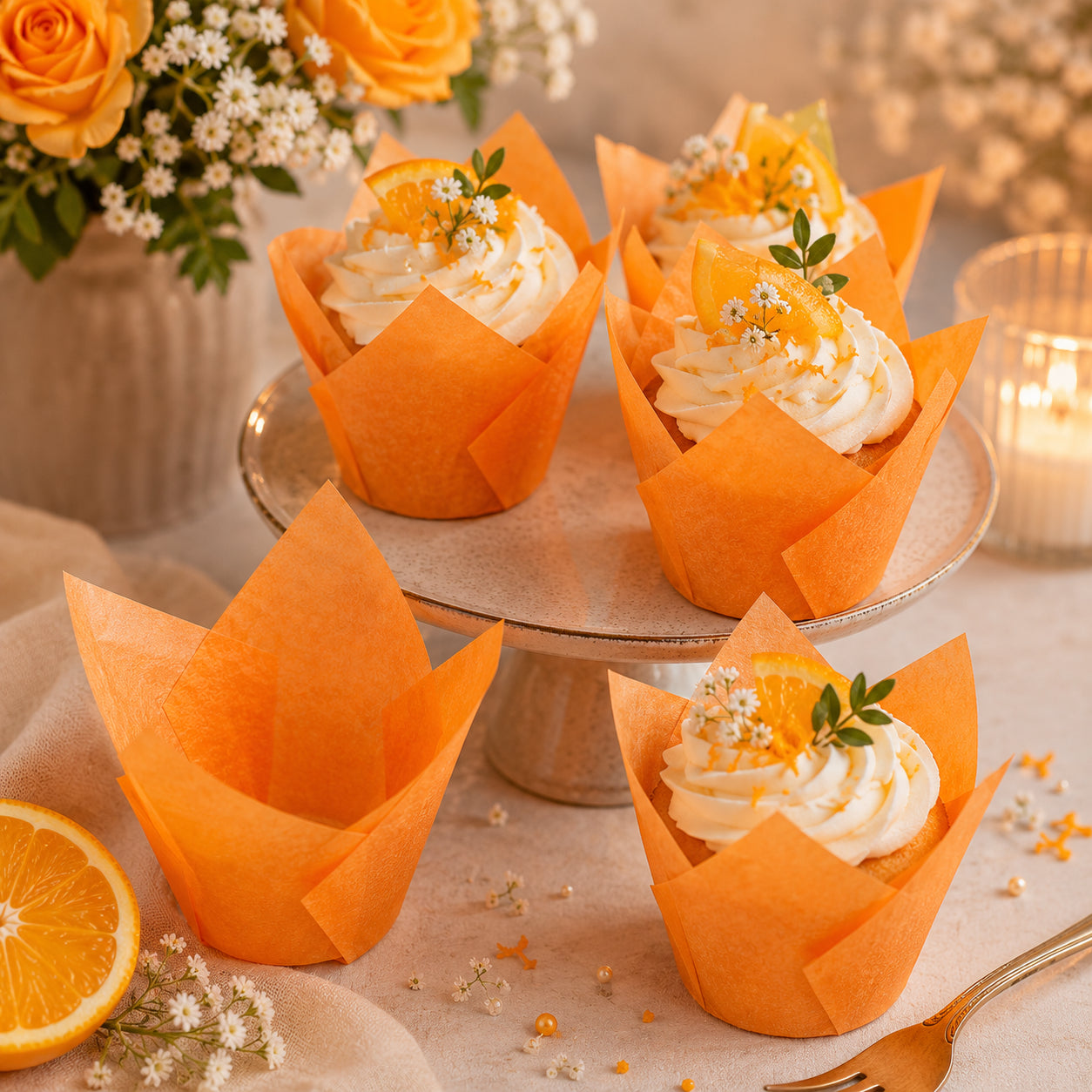 Caissette Cupcake Orange Vif joyeuse