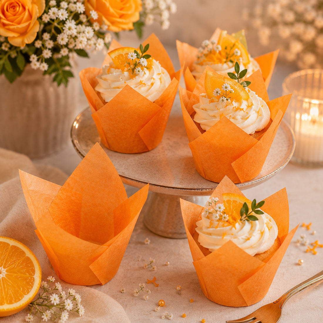 Caissette Cupcake Orange Vif joyeuse