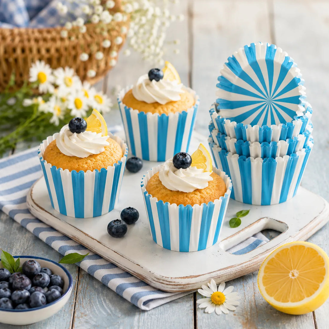 Caissette à Cupcake à Rayures Bleues Design