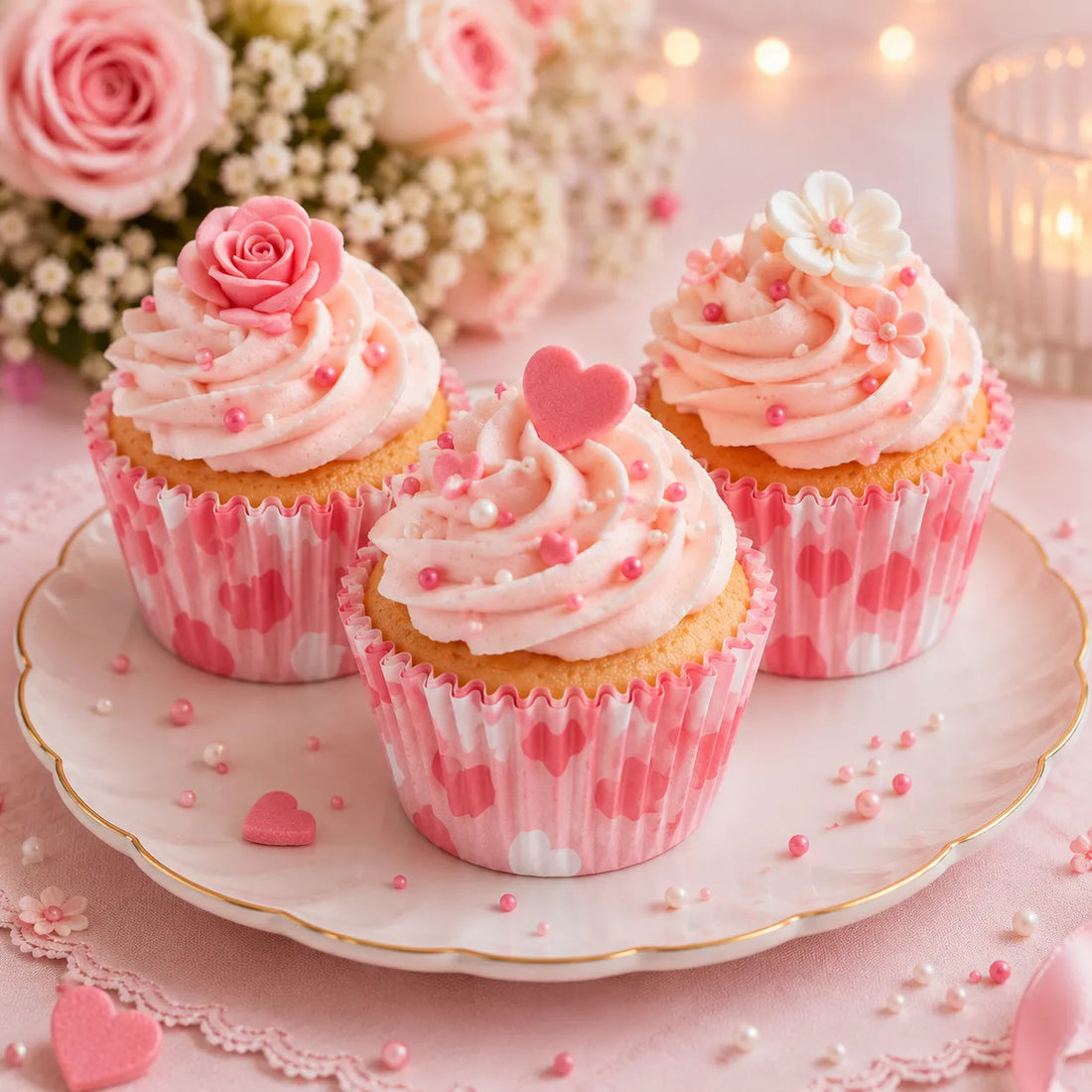 Caissette Cupcake Rose à Coeurs