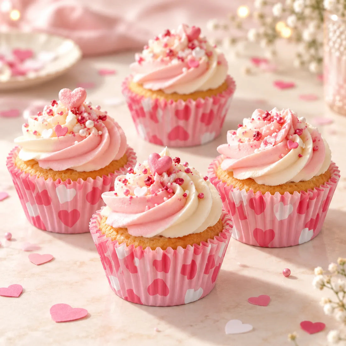 Caissette Cupcake Rose à Coeurs Moderne