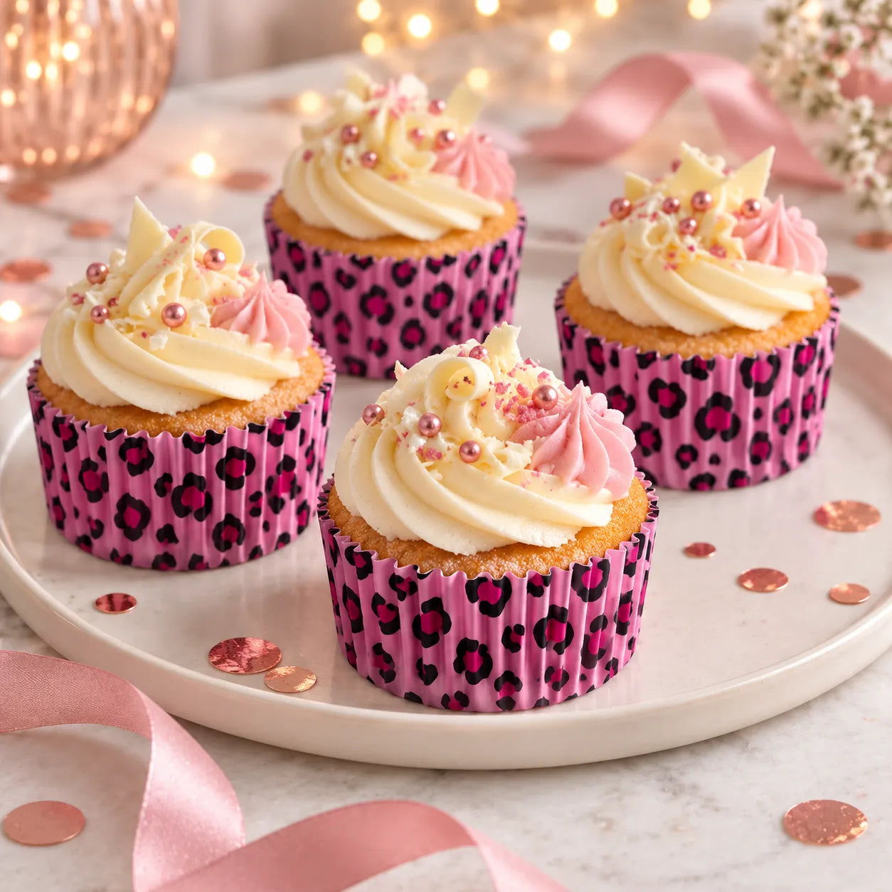 Caissette à Cupcake Rose Léopard festive