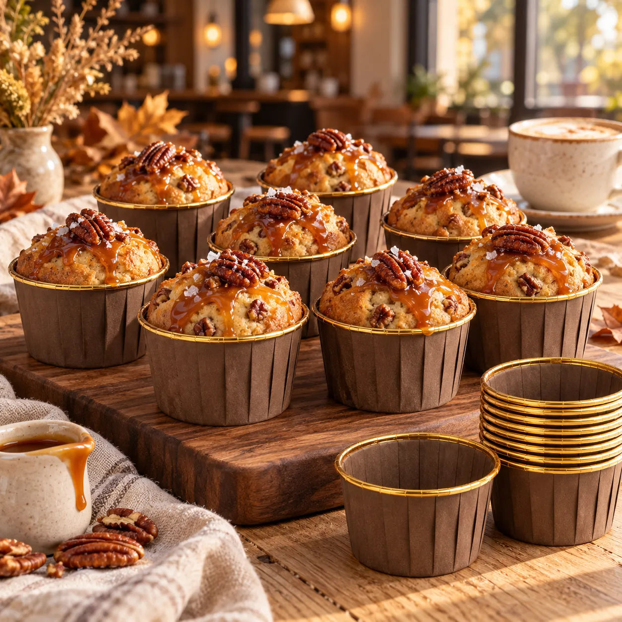 Caissette Muffin Marron et Doré Design