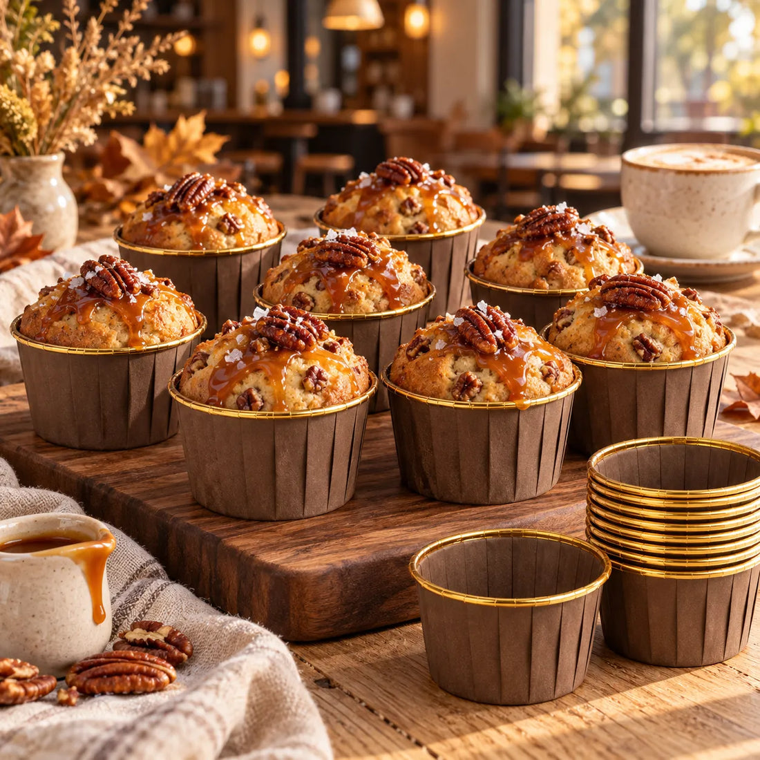 Caissette Muffin Marron et Doré Design