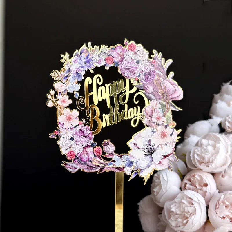 Cake Topper Happy Birthday Floral Chic