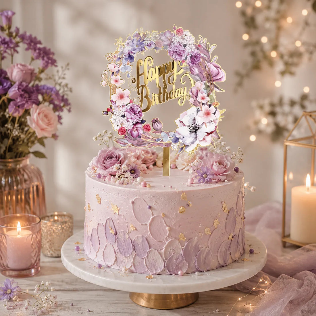 Cake Topper Happy Birthday Floral Unique