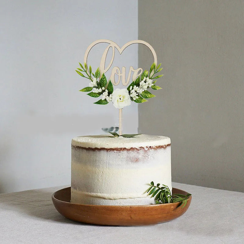 Cake Topper Love à Feuillages Chic