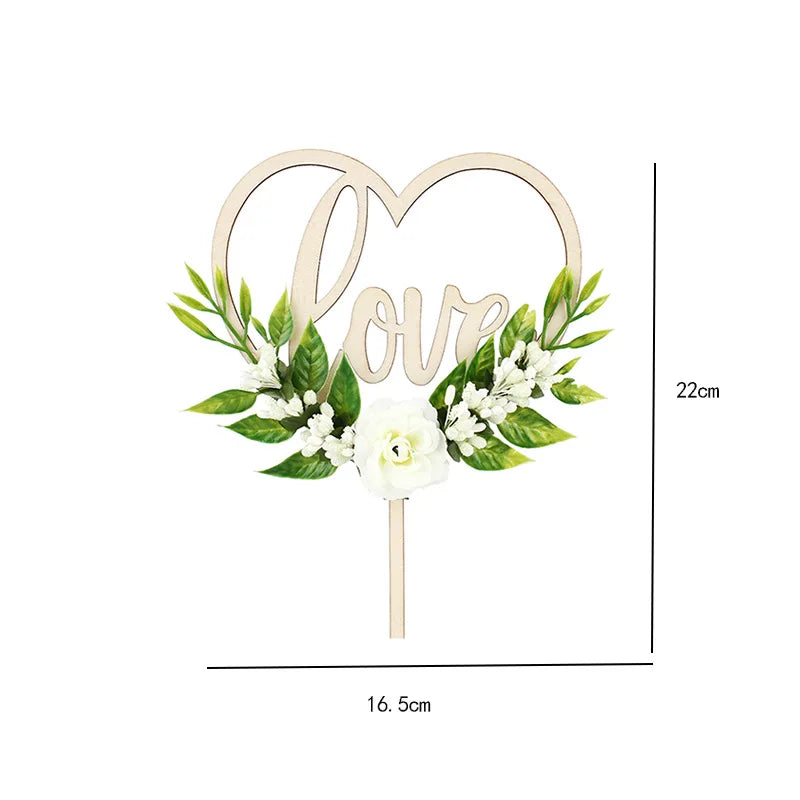Cake Topper Love à Feuillages Elégante