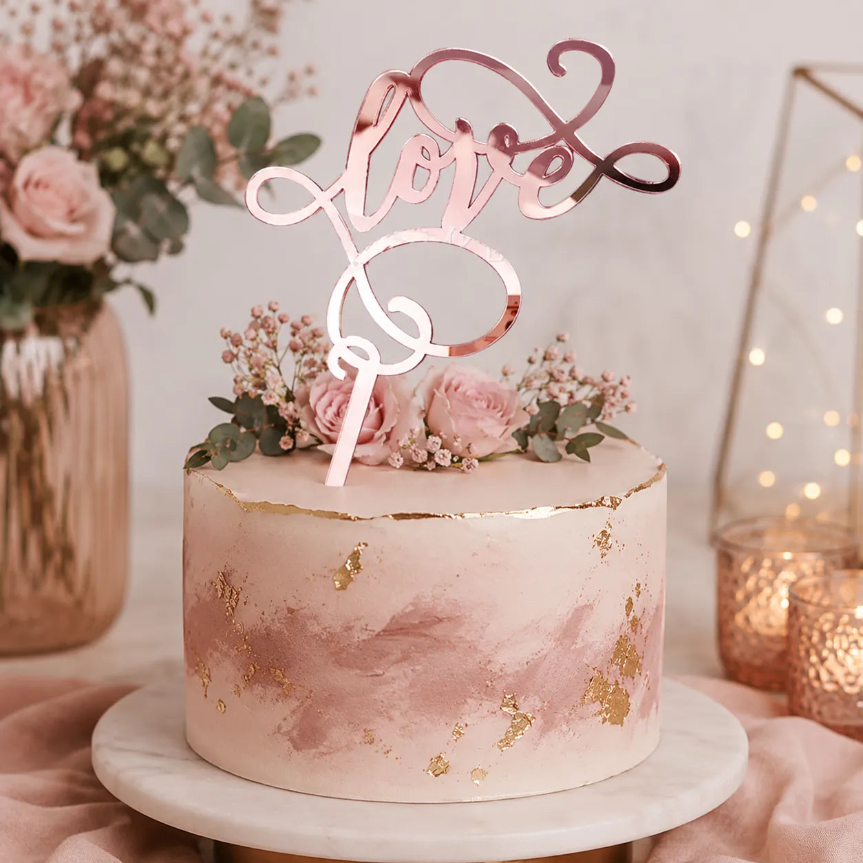 Cake Topper Love Rose Gold Unique