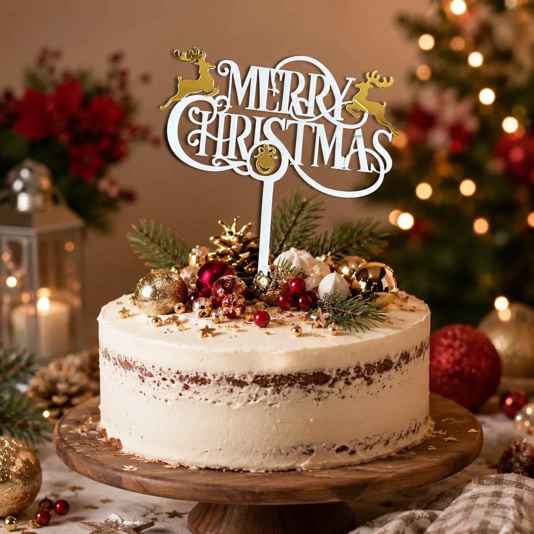 Cake Topper Merry Christmas Design