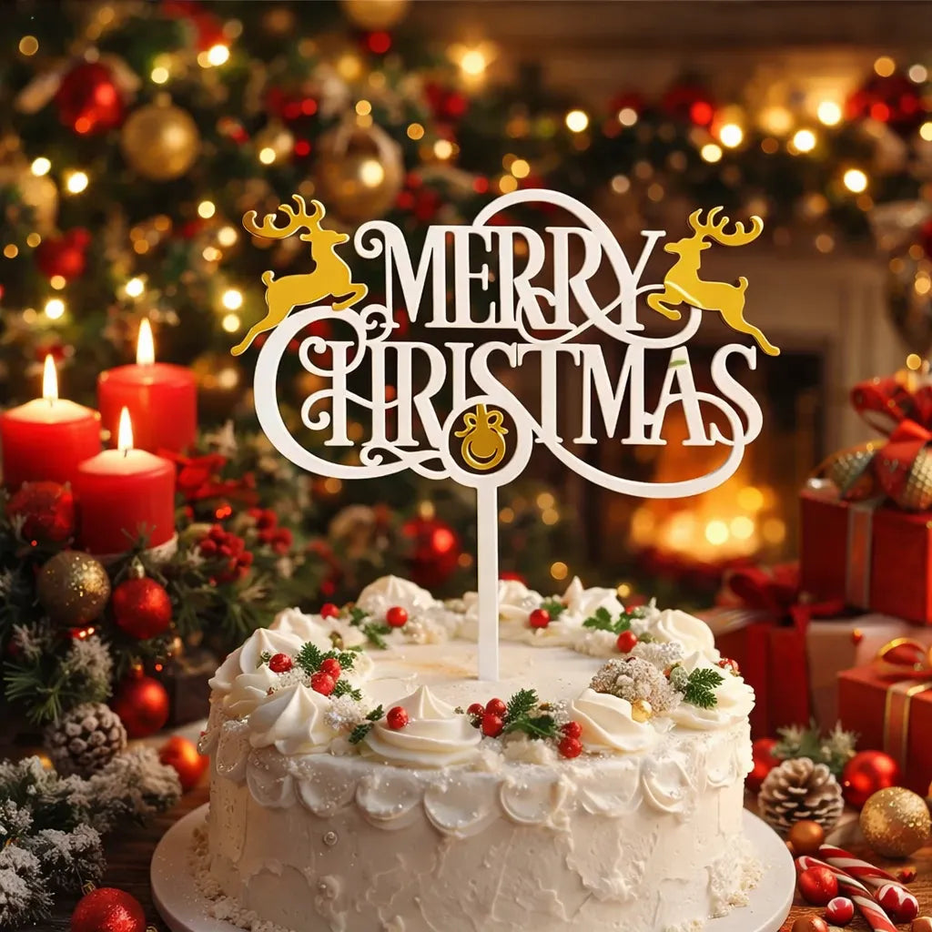 Cake Topper Merry Christmas Design Unique