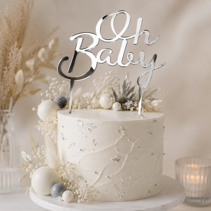 Cake Topper Oh Baby Argenté