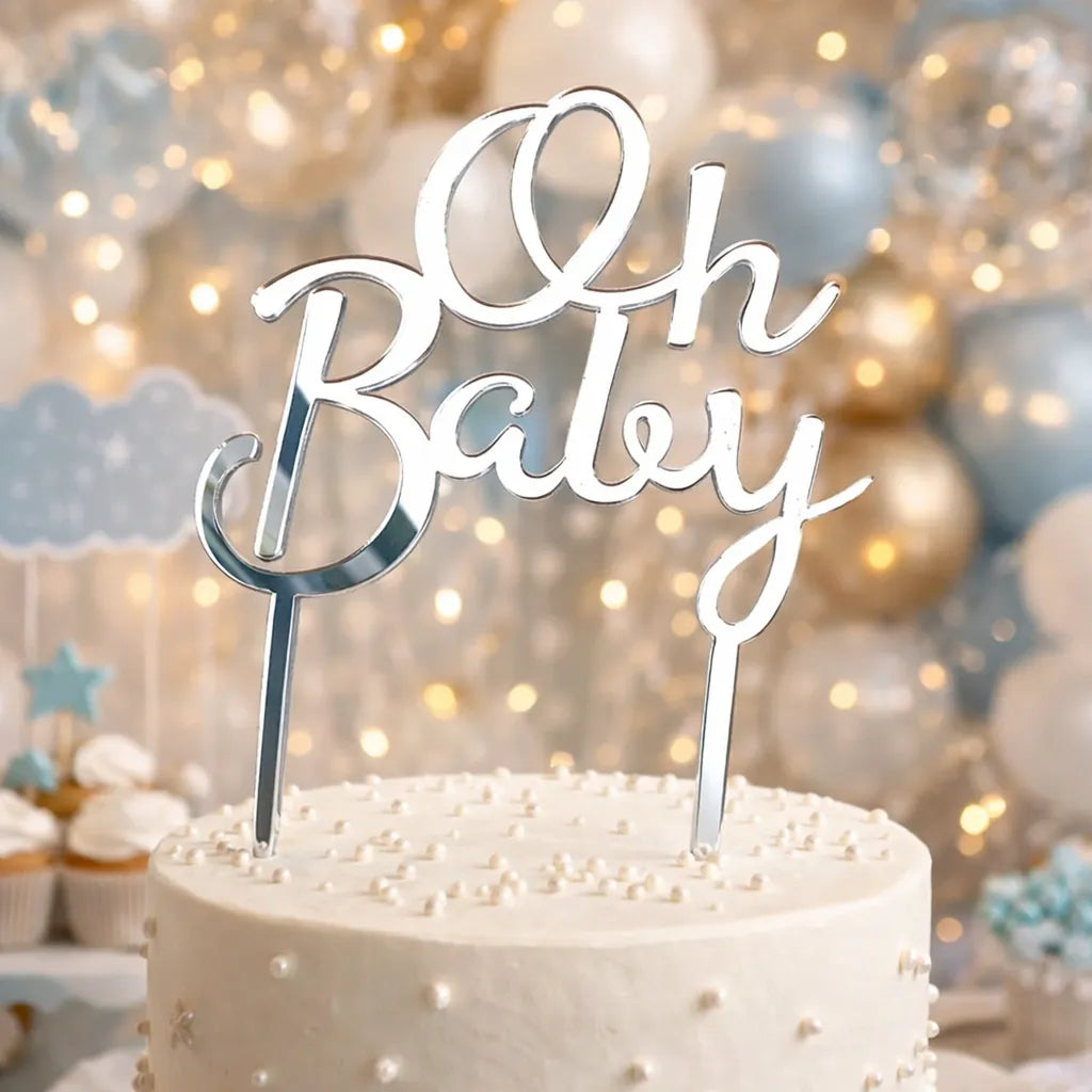 Cake Topper Oh Baby Argenté Unique
