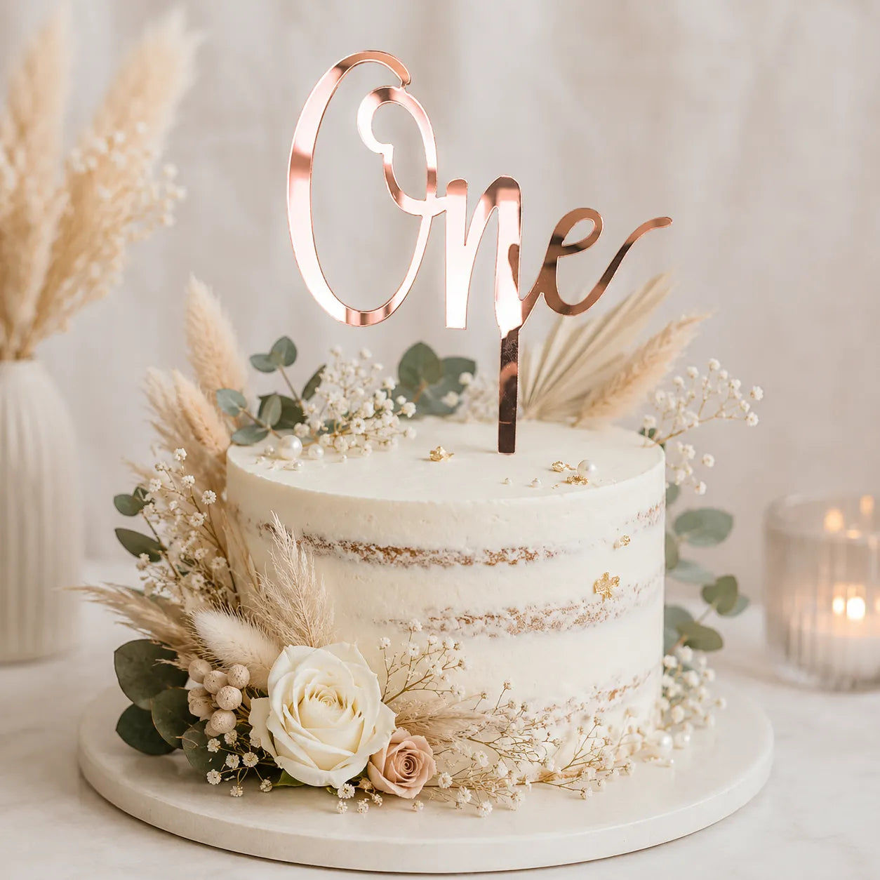 Cake Topper One Rose Gold Unique