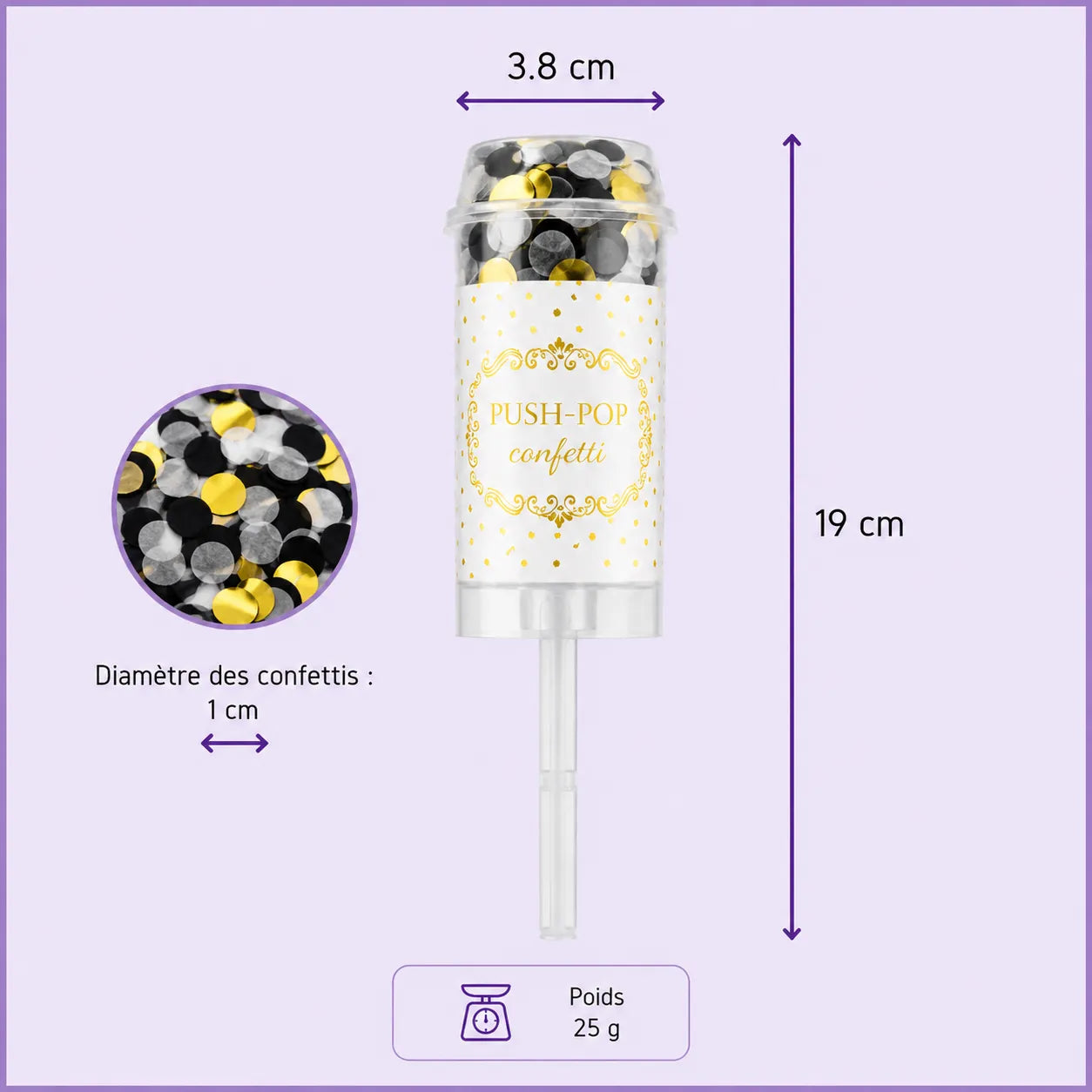 Canon à Confettis Noirs et Dorés Moderne