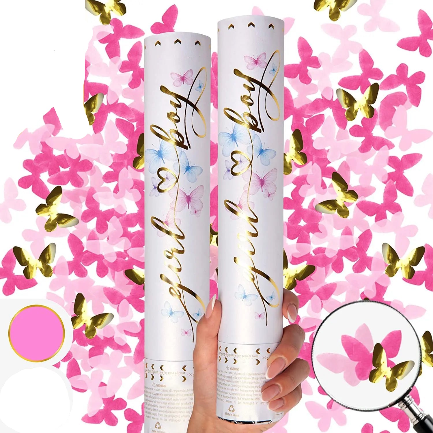 Canon à Confettis Papillons Roses Moderne