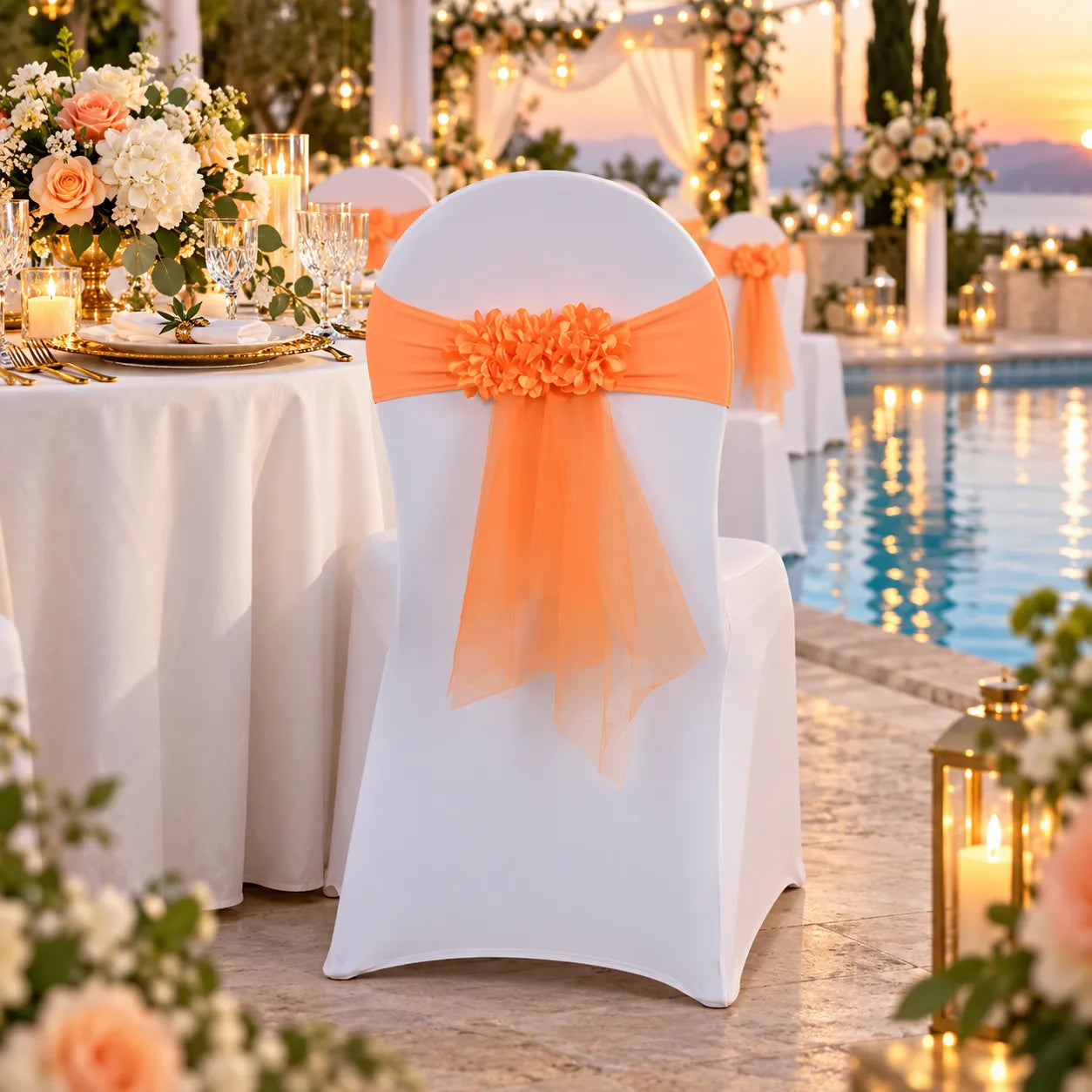 Ceinture Orange Florale pour Chaise Mariage unique