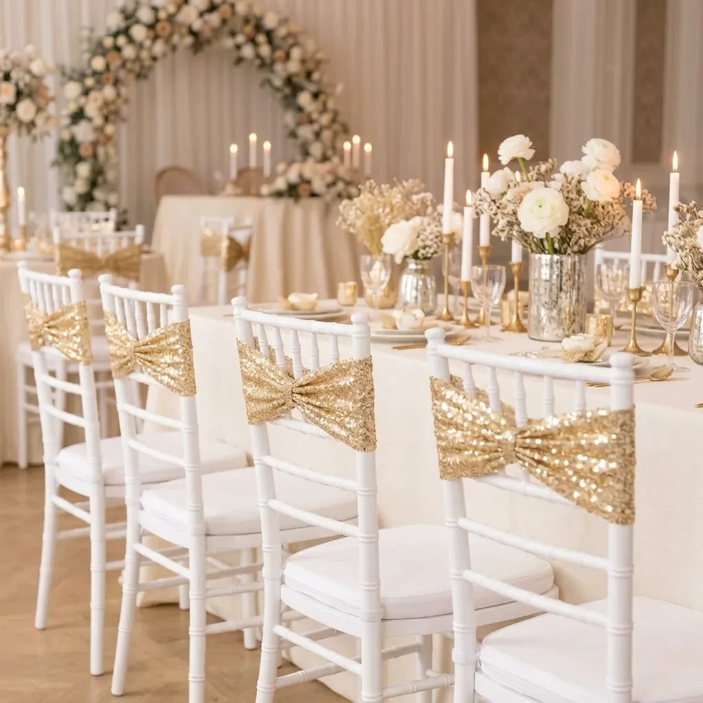 Ceinture de Chaise Mariage Dorée à Sequins Unique