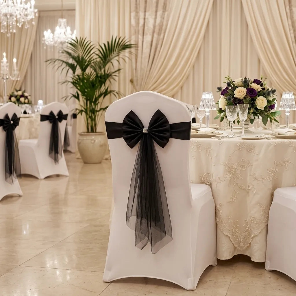 Ceinture de Chaise Mariage Noire Minimaliste