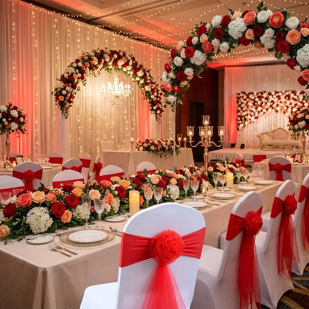 Ceinture de Chaise Mariage Rouge à Fleur Elégant