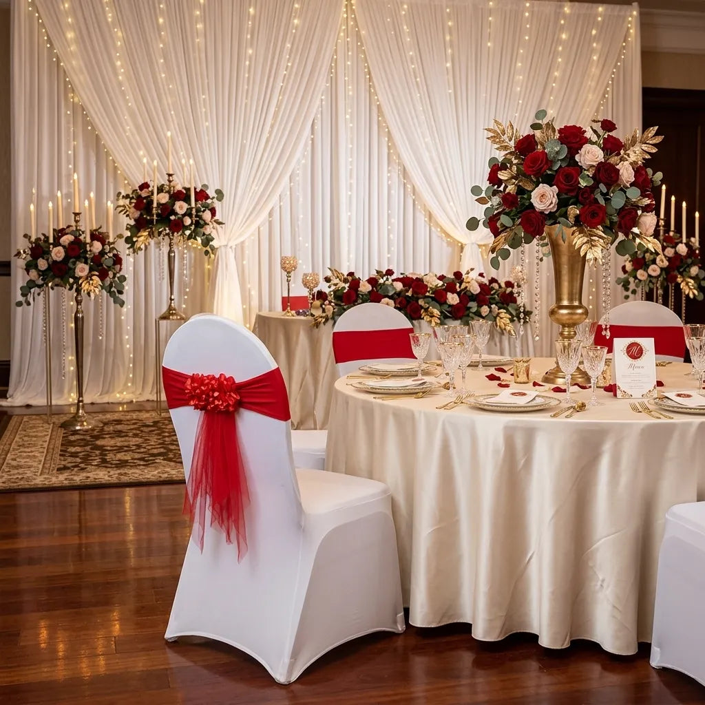 Ceinture de Chaise Mariage Rouge Florale Unique