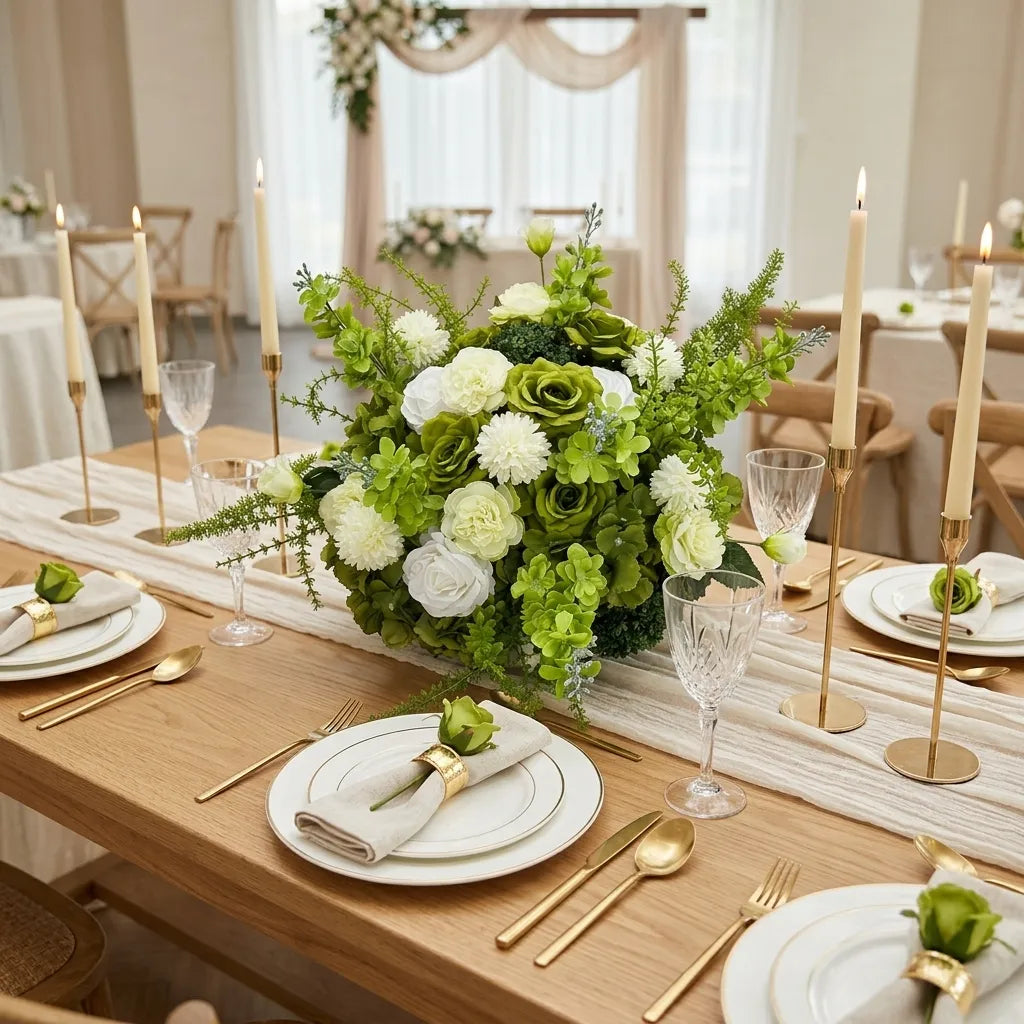 Centre de Table Mariage Blanc et Vert Minimaliste