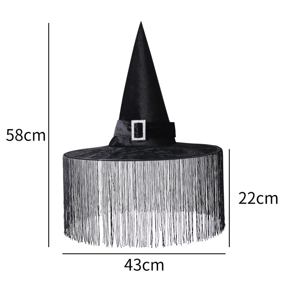 Chapeau de Sorcière Noir à Franges Dimensions