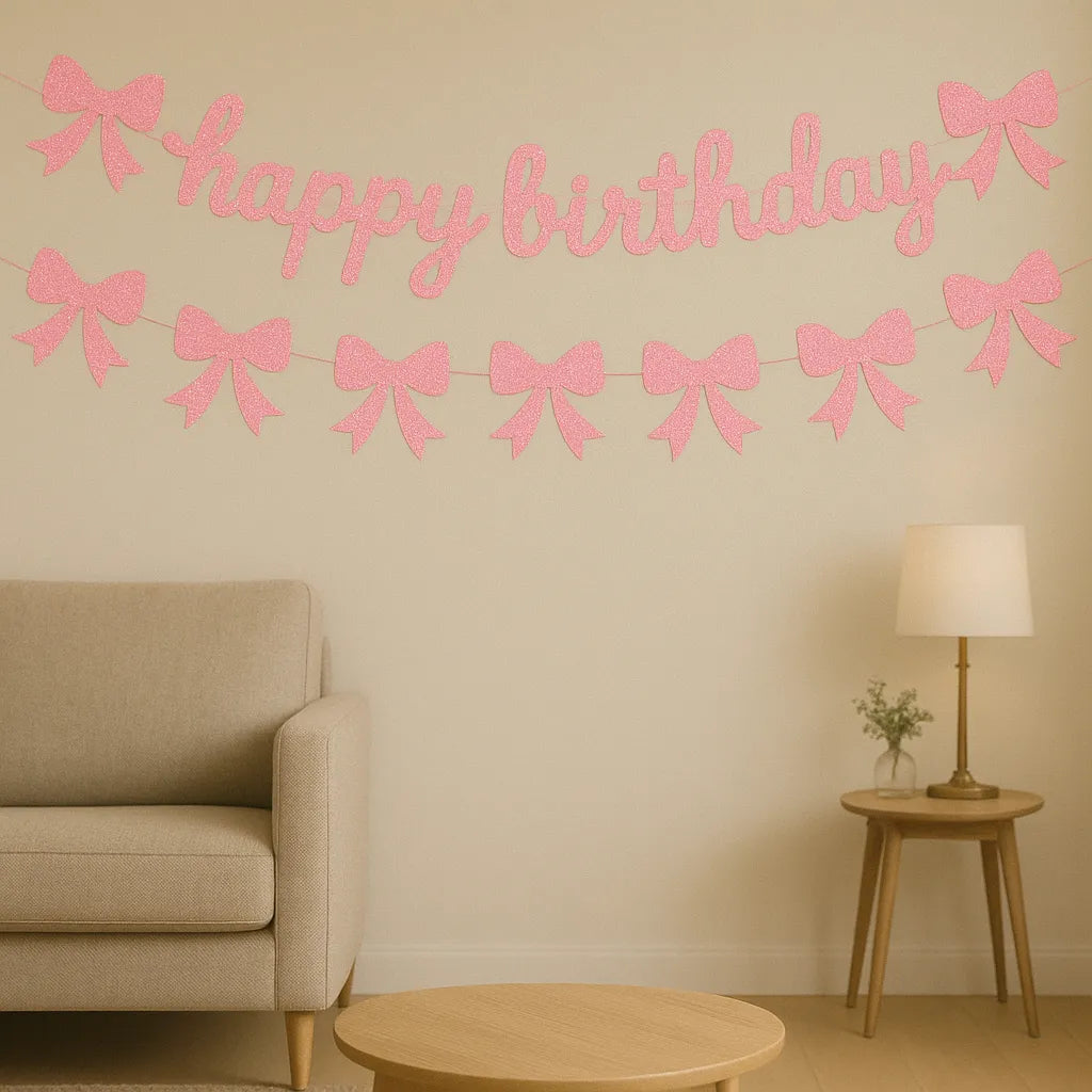 Guirlande Anniversaire Nœud Rose