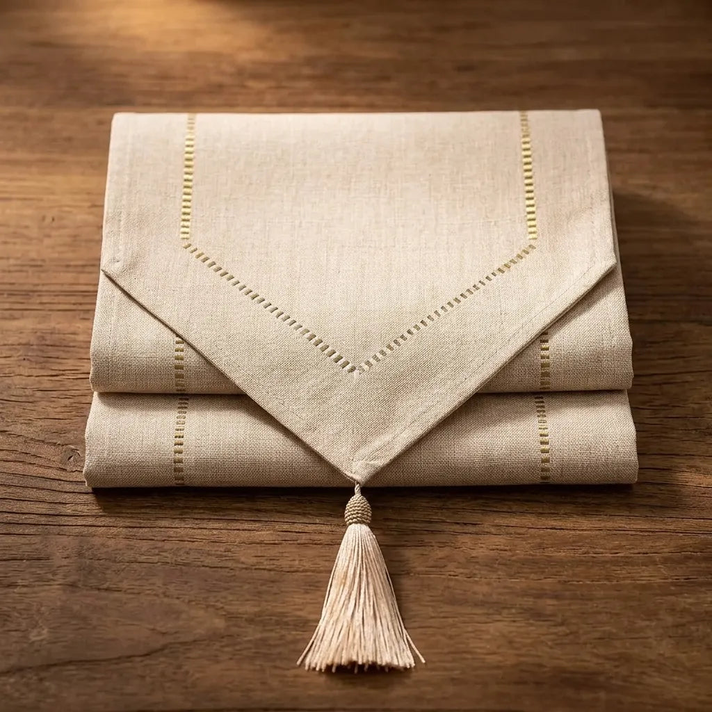 Chemin de Table Beige en Lin Minimaliste