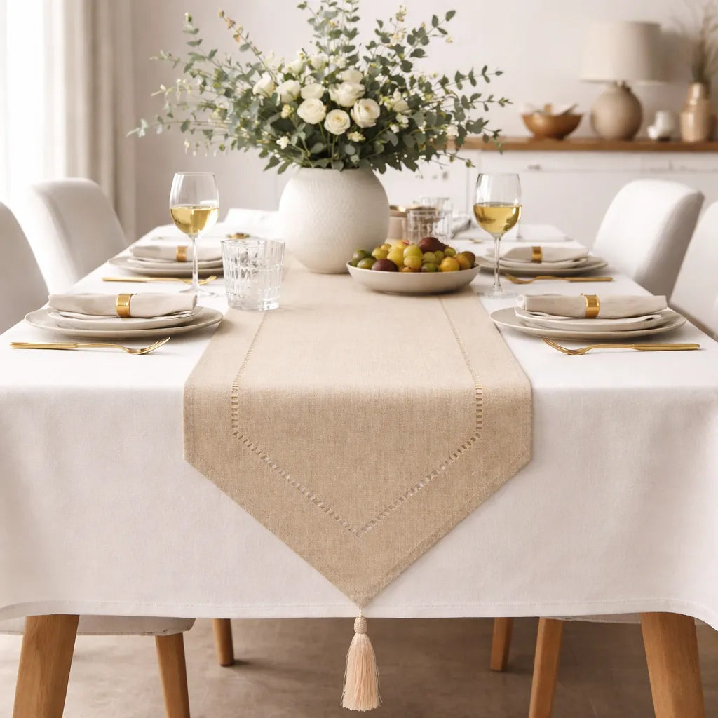 Chemin de Table Beige en Lin Original