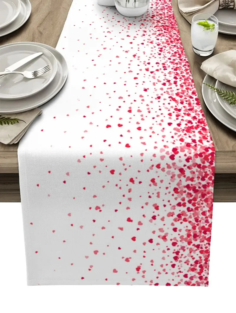 Chemin de Table Blanc Imprimé Cœurs