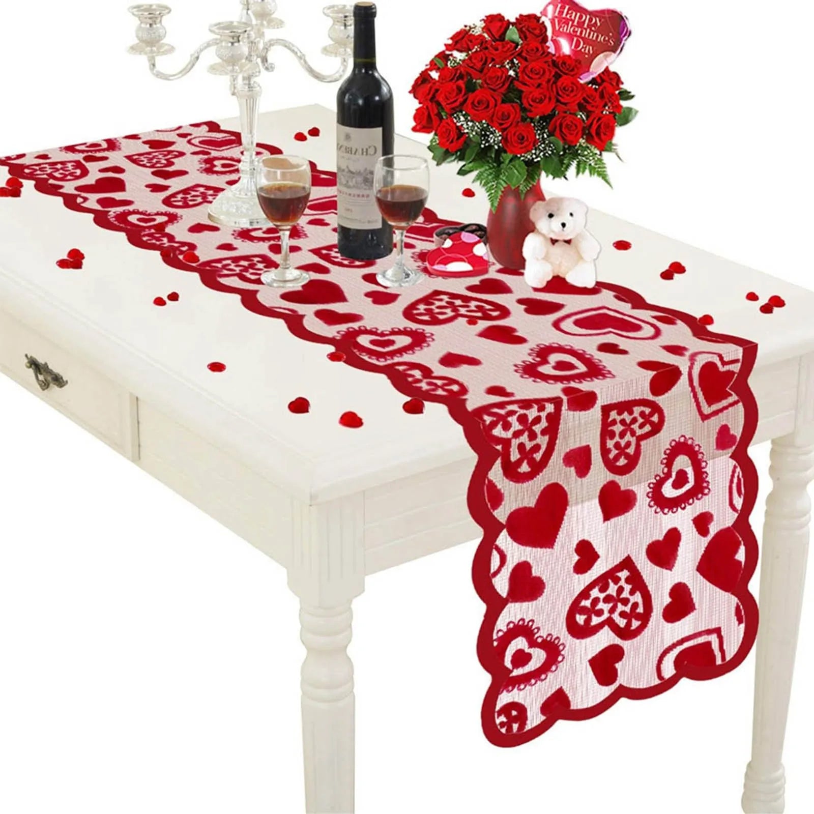 Chemin de Table Cœurs Rouge Raffiné